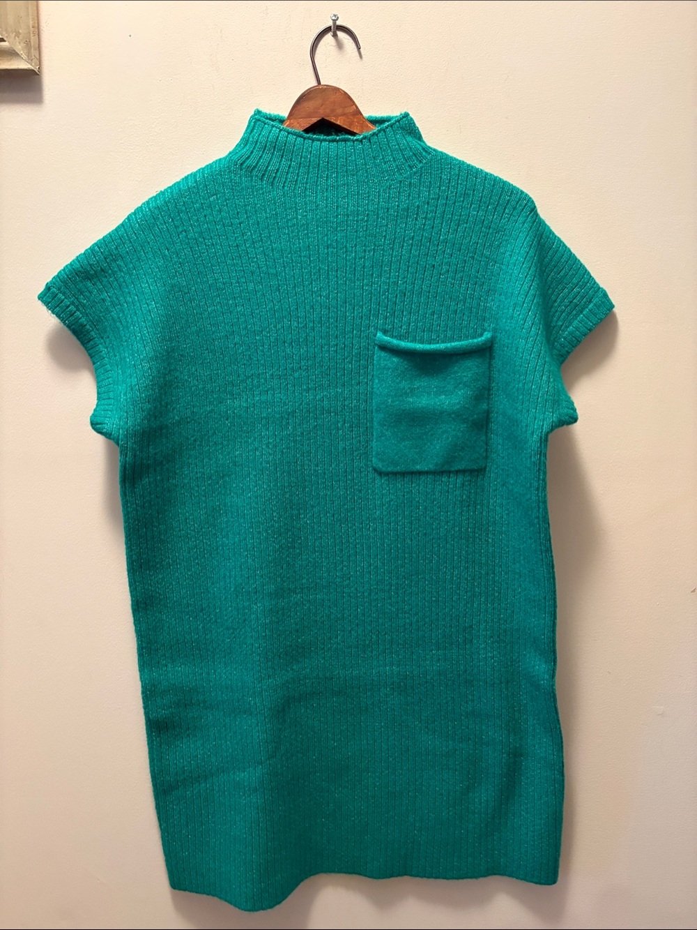 Zenana Outfitters Teal Short-Sleeve Mock Turtleneck Sweater Dress w/Pocket